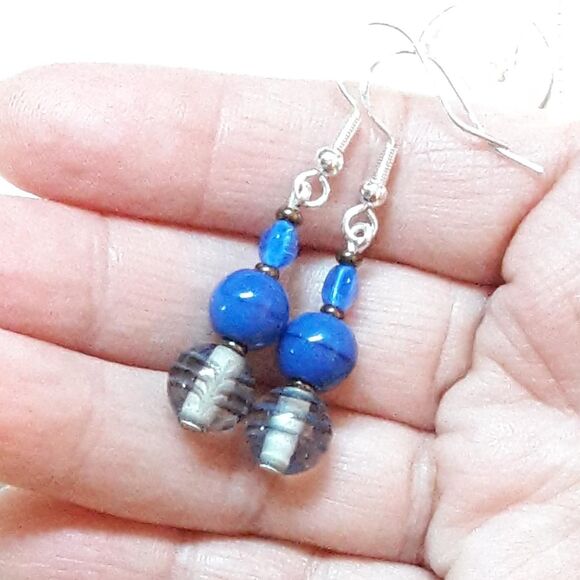 Artisan earrings 429# NEW bohemian Blue earrings cobalt Czech earrings glass e - Picture 4 of 5